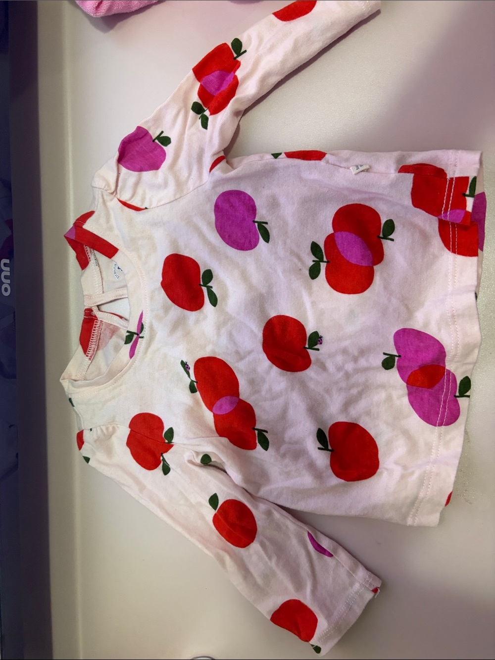 GAP White Long-Sleeve Top with Red & Pink Apple Print